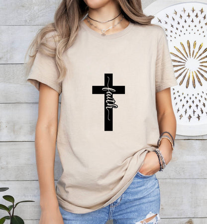 Faith Cross Catholic Boho Church Shirt with Inspirational Bible Verse - Jesus Faith Religious - Raiden Gate Design