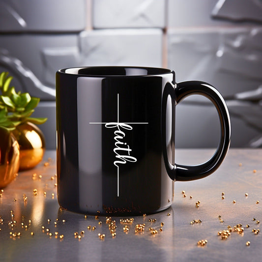 Faith Cross (thin) - Bible Verse Faith Coffee Mug - Christian Religious Gift for Him - Dad Mug with Affirmations - Supportive Baptism Gift - Raiden Gate Design