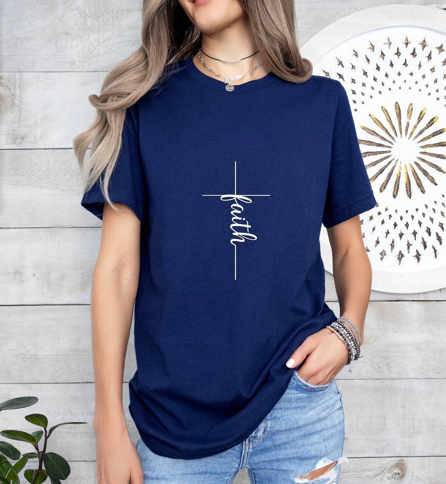 Faith Cross (thin) Catholic Boho Church Shirt with Inspirational Bible Verse - Jesus Faith Religious - Raiden Gate Design