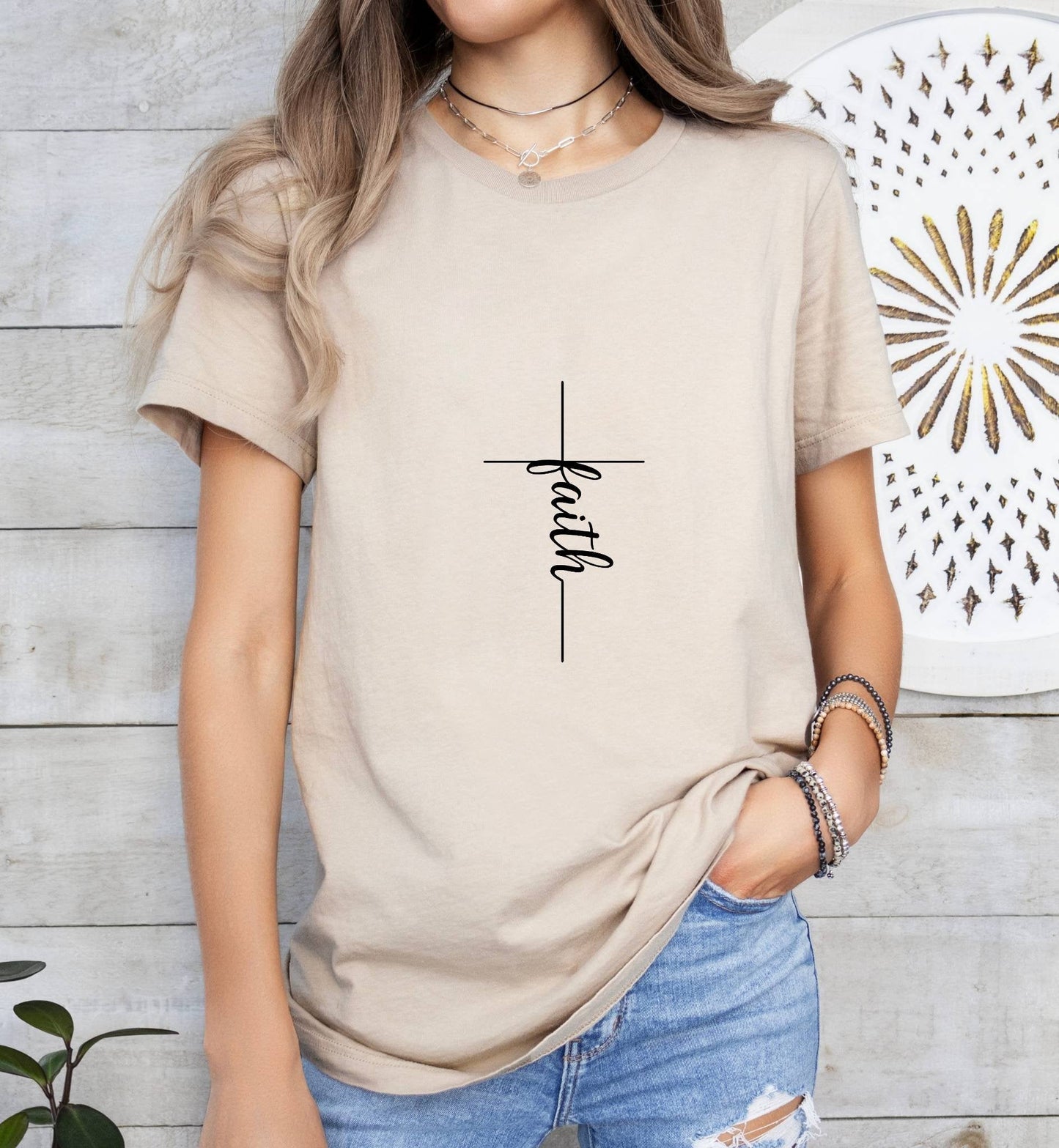 Faith Cross (thin) Catholic Boho Church Shirt with Inspirational Bible Verse - Jesus Faith Religious - Raiden Gate Design