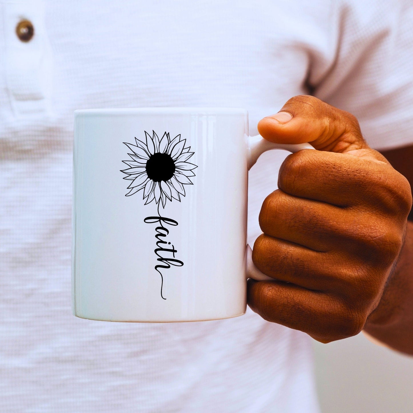 Faith Daisy - Bible Verse Faith Coffee Mug - Christian Religious Gift for Him - Dad Mug with Affirmations - Supportive Baptism Gift - Raiden Gate Design