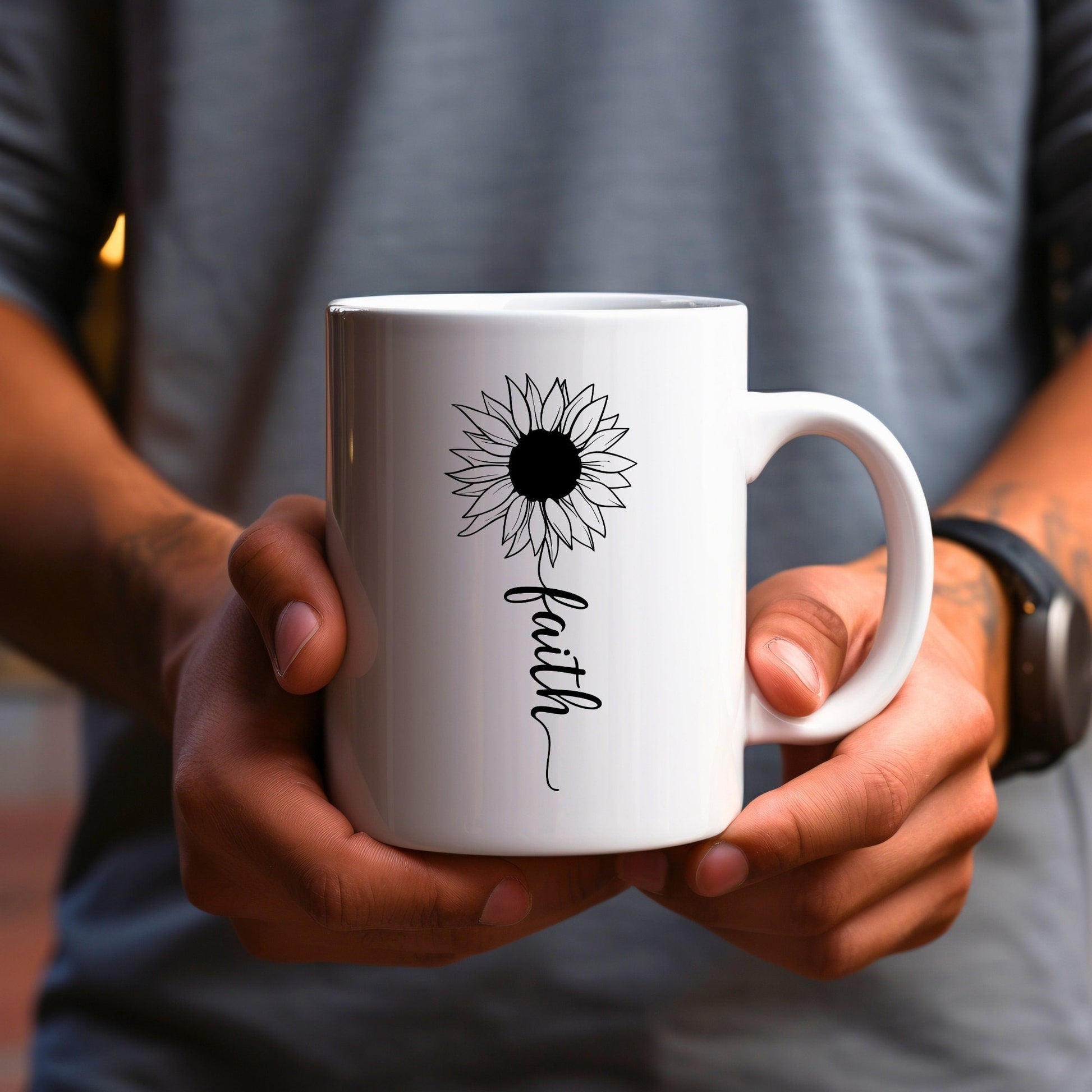 Faith Daisy - Bible Verse Faith Coffee Mug - Christian Religious Gift for Him - Dad Mug with Affirmations - Supportive Baptism Gift - Raiden Gate Design