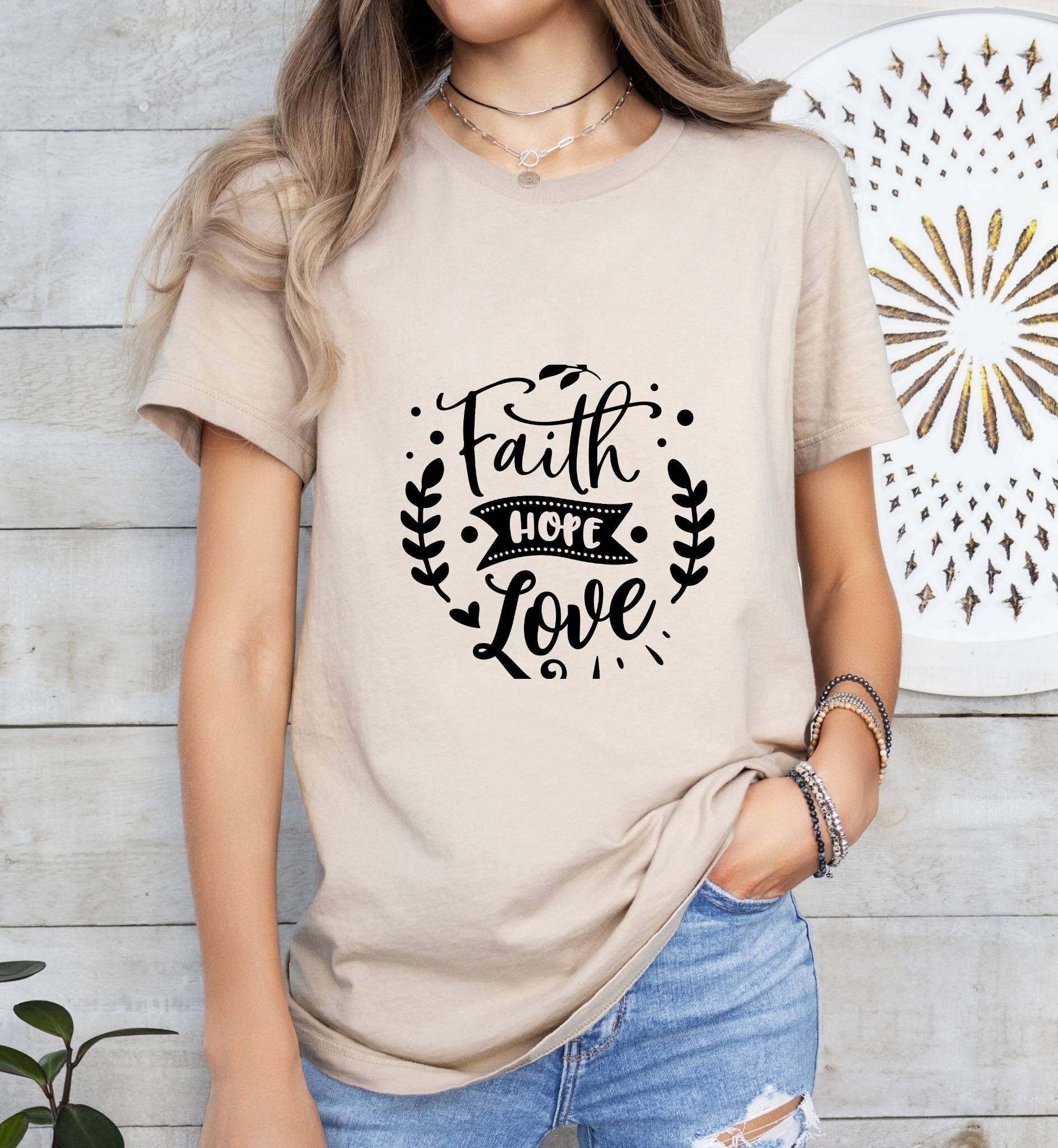 Faith Hope Love Catholic Boho Church Shirt with Inspirational Bible Verse - Jesus Faith Religious - Raiden Gate Design