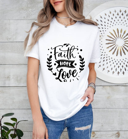 Faith Hope Love Catholic Boho Church Shirt with Inspirational Bible Verse - Jesus Faith Religious - Raiden Gate Design