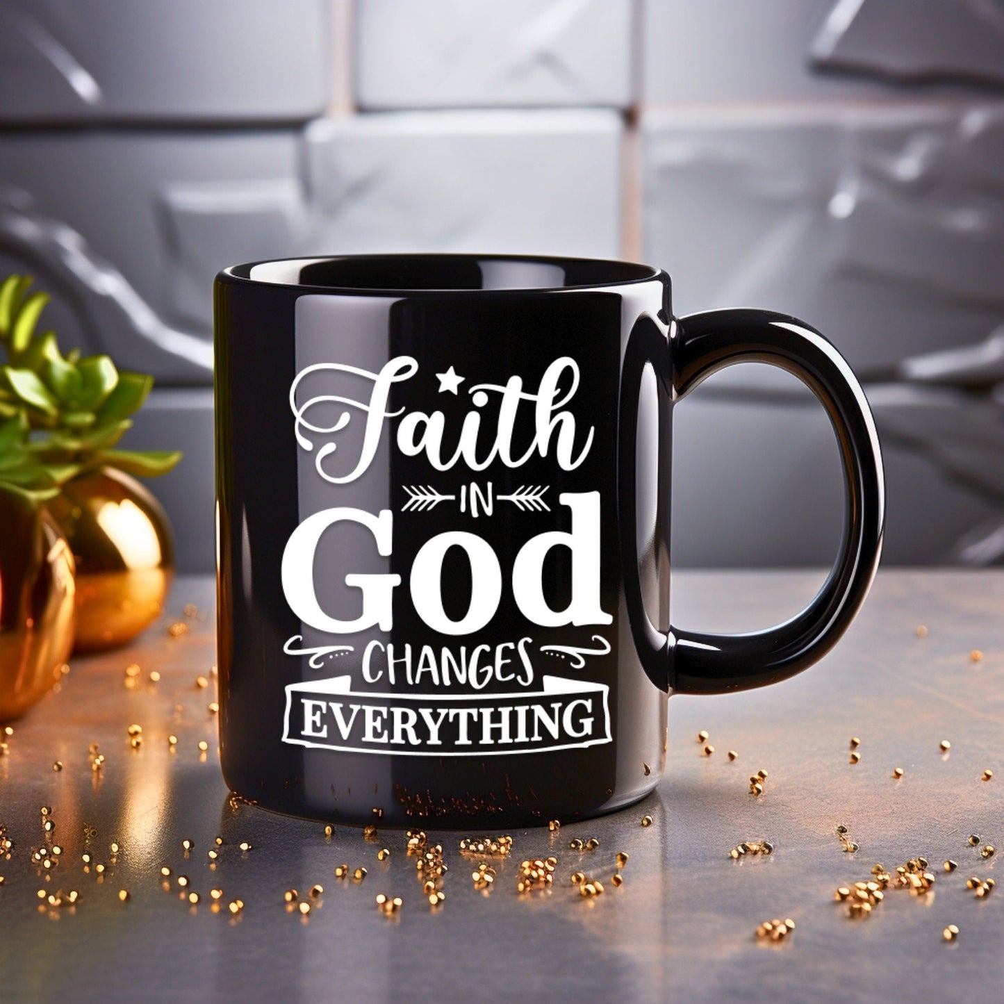 Faith in God Changes Everything - Bible Verse Faith Coffee Mug - Christian Religious - Dad Mug with Affirmations - Supportive Baptism Gift - Raiden Gate Design