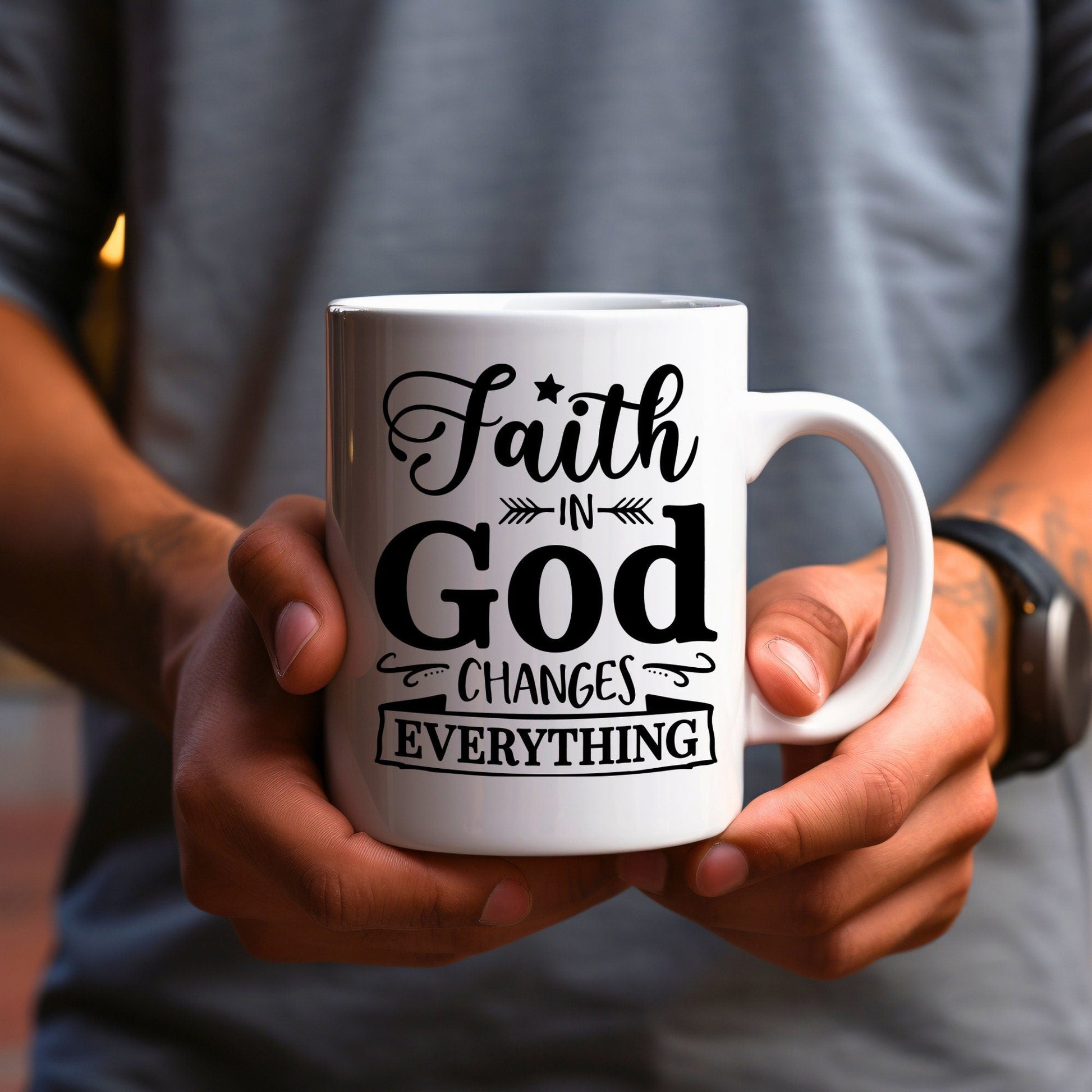 Faith in God Changes Everything - Bible Verse Faith Coffee Mug - Christian Religious - Dad Mug with Affirmations - Supportive Baptism Gift - Raiden Gate Design