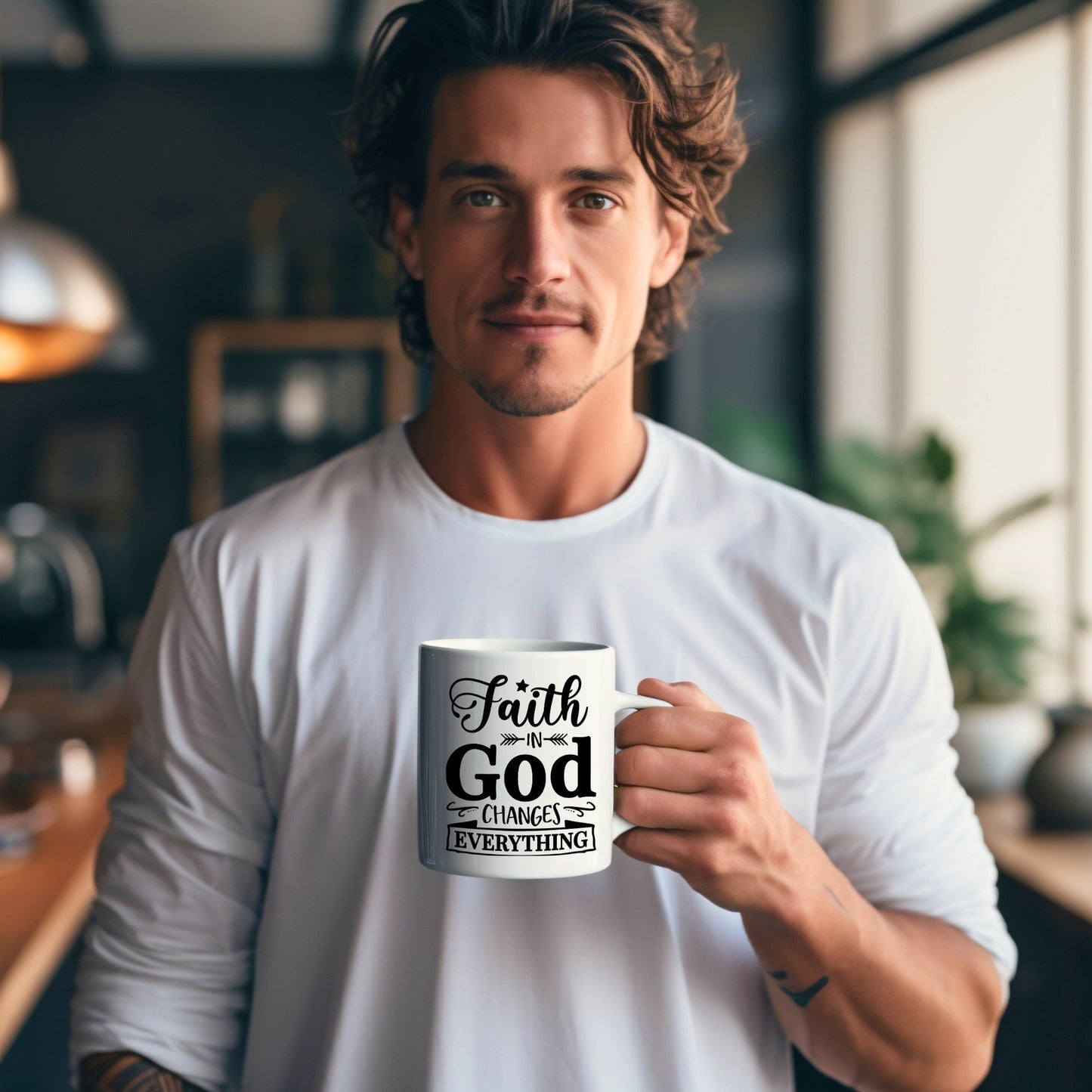 Faith in God Changes Everything - Bible Verse Faith Coffee Mug - Christian Religious - Dad Mug with Affirmations - Supportive Baptism Gift - Raiden Gate Design