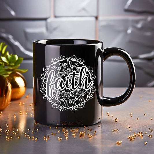 Faith Mandala - Bible Verse Faith Coffee Mug - Christian Religious Gift for Him - Dad Mug with Affirmations - Supportive Baptism Gift - Raiden Gate Design