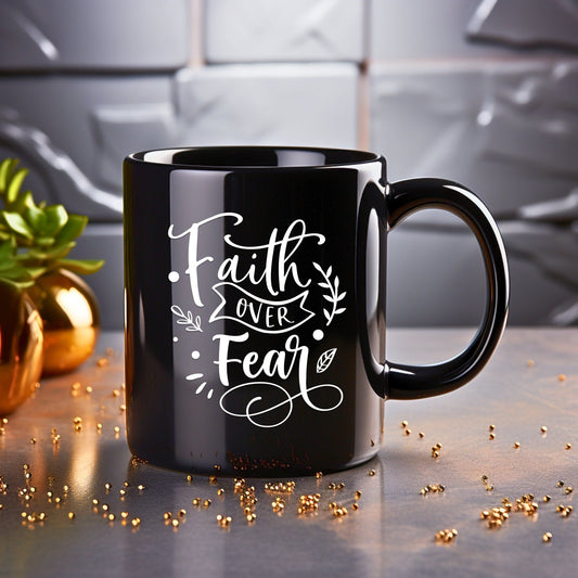 Faith Over Fear - Bible Verse Faith Coffee Mug - Christian Religious Gift for Him - Dad Mug with Affirmations - Supportive Baptism Gift - Raiden Gate Design