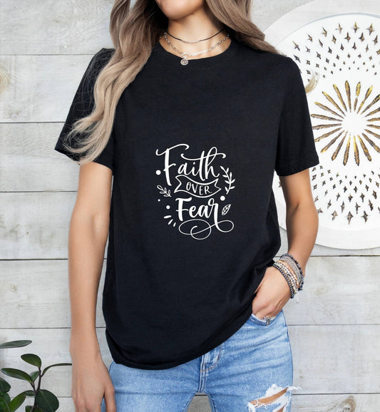 Faith over Fear Catholic Boho Church Shirt with Inspirational Bible Verse - Jesus Faith Religious - Raiden Gate Design