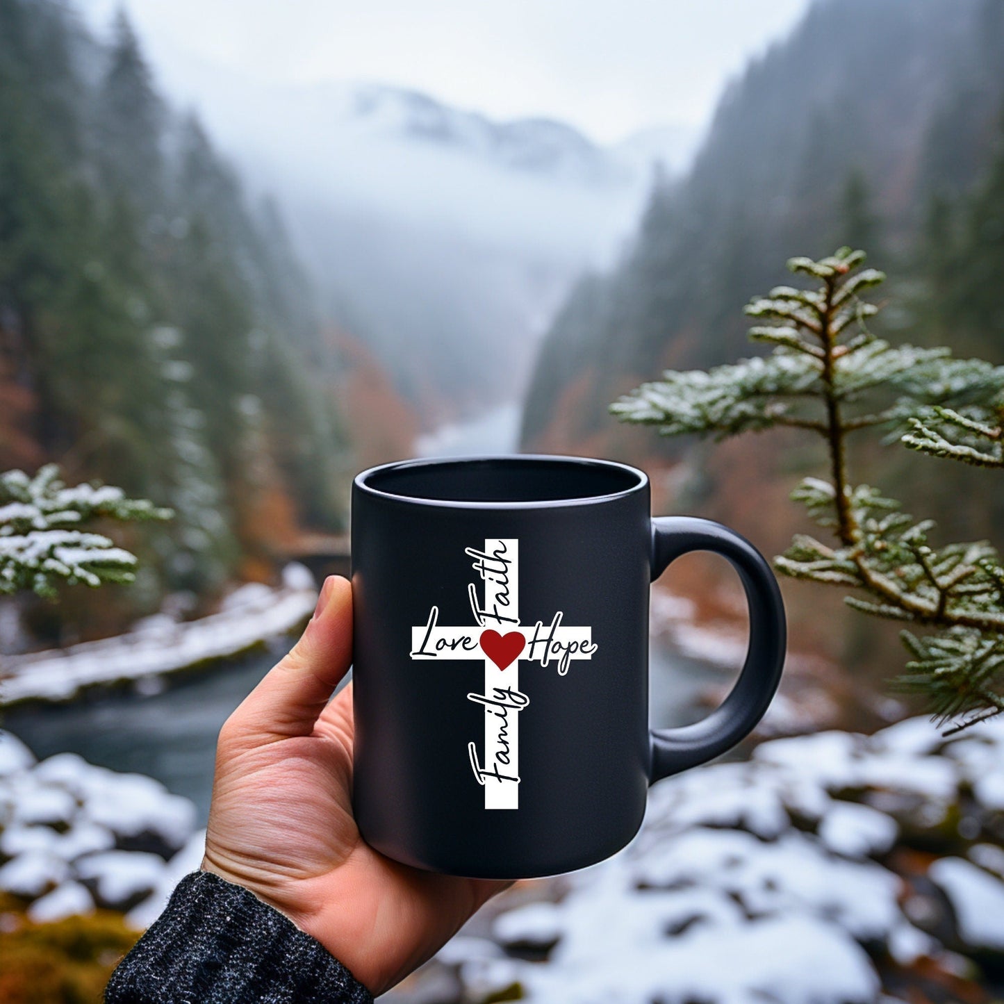 Family, Love, Faith, Hope Cross Solid - Bible Verse Faith Mug - Christian Religious - Dad Mug with Affirmations - Supportive Baptism Gift - Raiden Gate Design