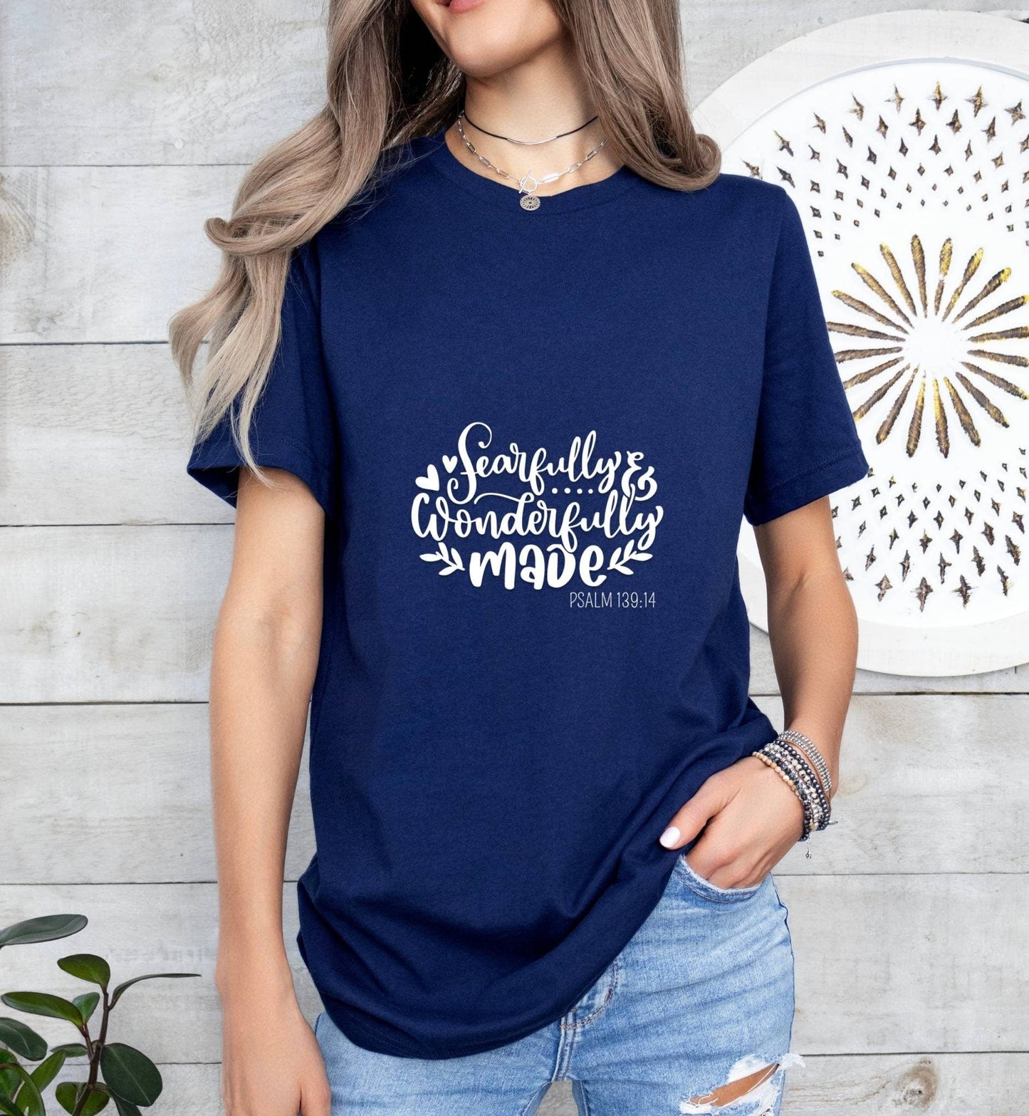 Fearfully and Wonderfully Made Catholic Boho Church Shirt with Inspirational Bible Verse - Jesus Faith Religious - Raiden Gate Design