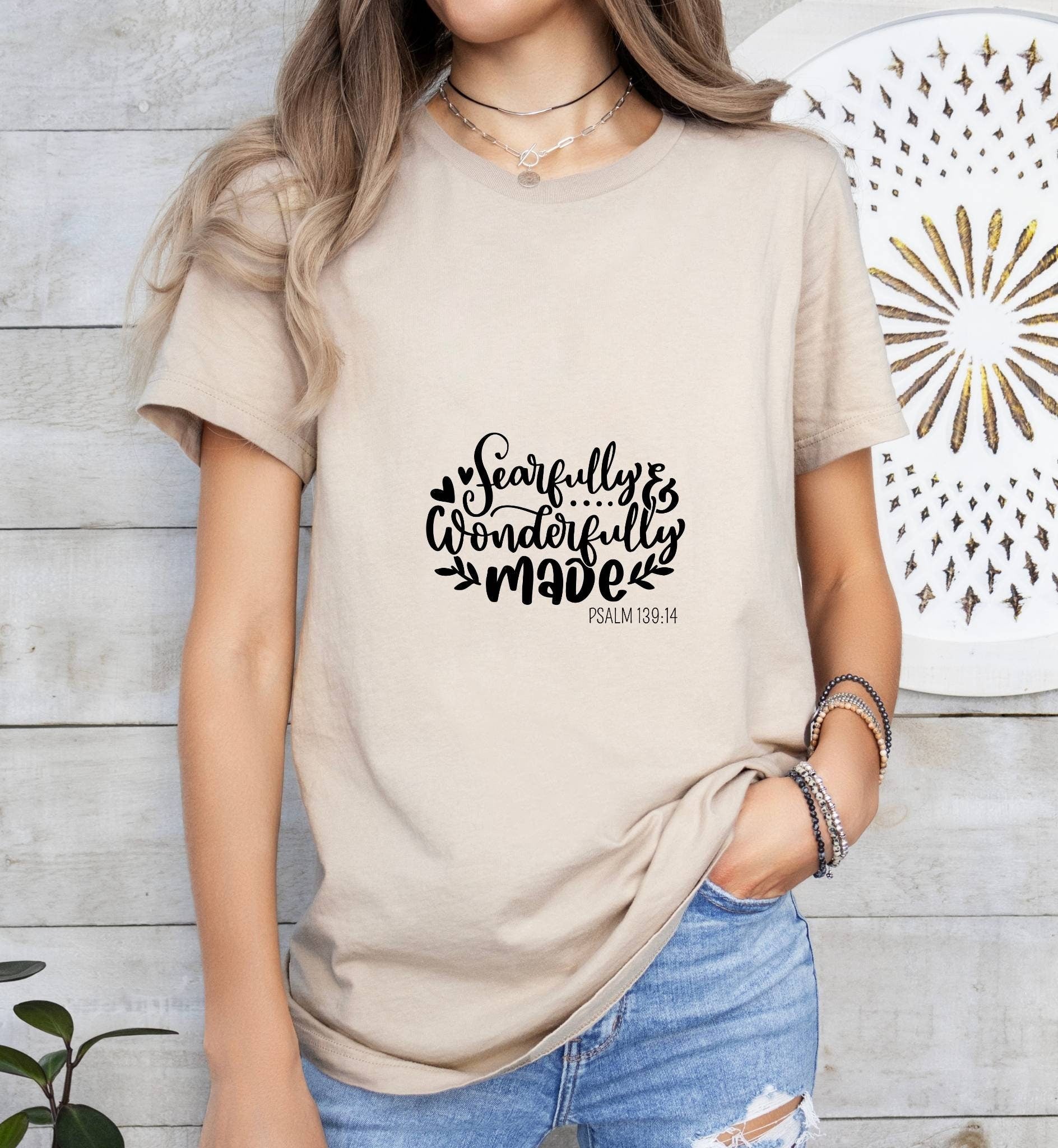 Fearfully and Wonderfully Made Catholic Boho Church Shirt with Inspirational Bible Verse - Jesus Faith Religious - Raiden Gate Design