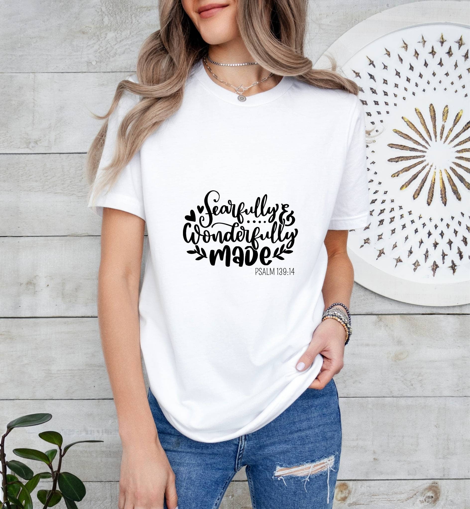 Fearfully and Wonderfully Made Catholic Boho Church Shirt with Inspirational Bible Verse - Jesus Faith Religious - Raiden Gate Design