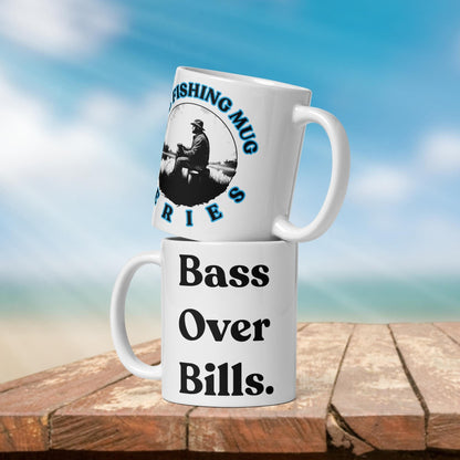 Fishing Mug: “Bass Over Bills” | Angler Mug | Gift for Him | Fishing Coffee Mug | Dad Gift - Raiden Gate Design