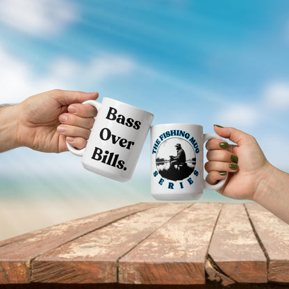 Fishing Mug: “Bass Over Bills” | Angler Mug | Gift for Him | Fishing Coffee Mug | Dad Gift - Raiden Gate Design