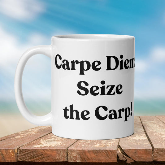 Fishing Mug: “Carpe Diem Seize the Carp!” | Angler Mug | Fishing Coffee Mug | Dad Gift - Raiden Gate Design