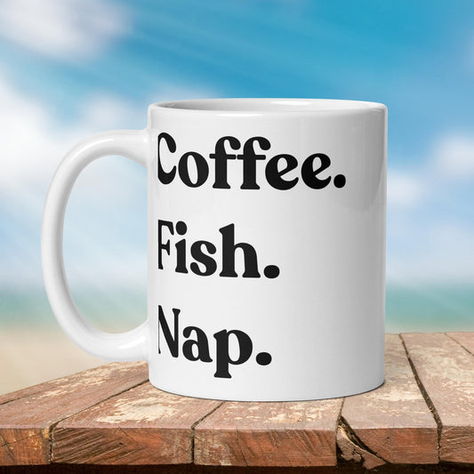 Fishing Mug: “Coffee. Fish. Nap.” | Angler Mug | Fishing Coffee Mug | Dad Gift - Raiden Gate Design