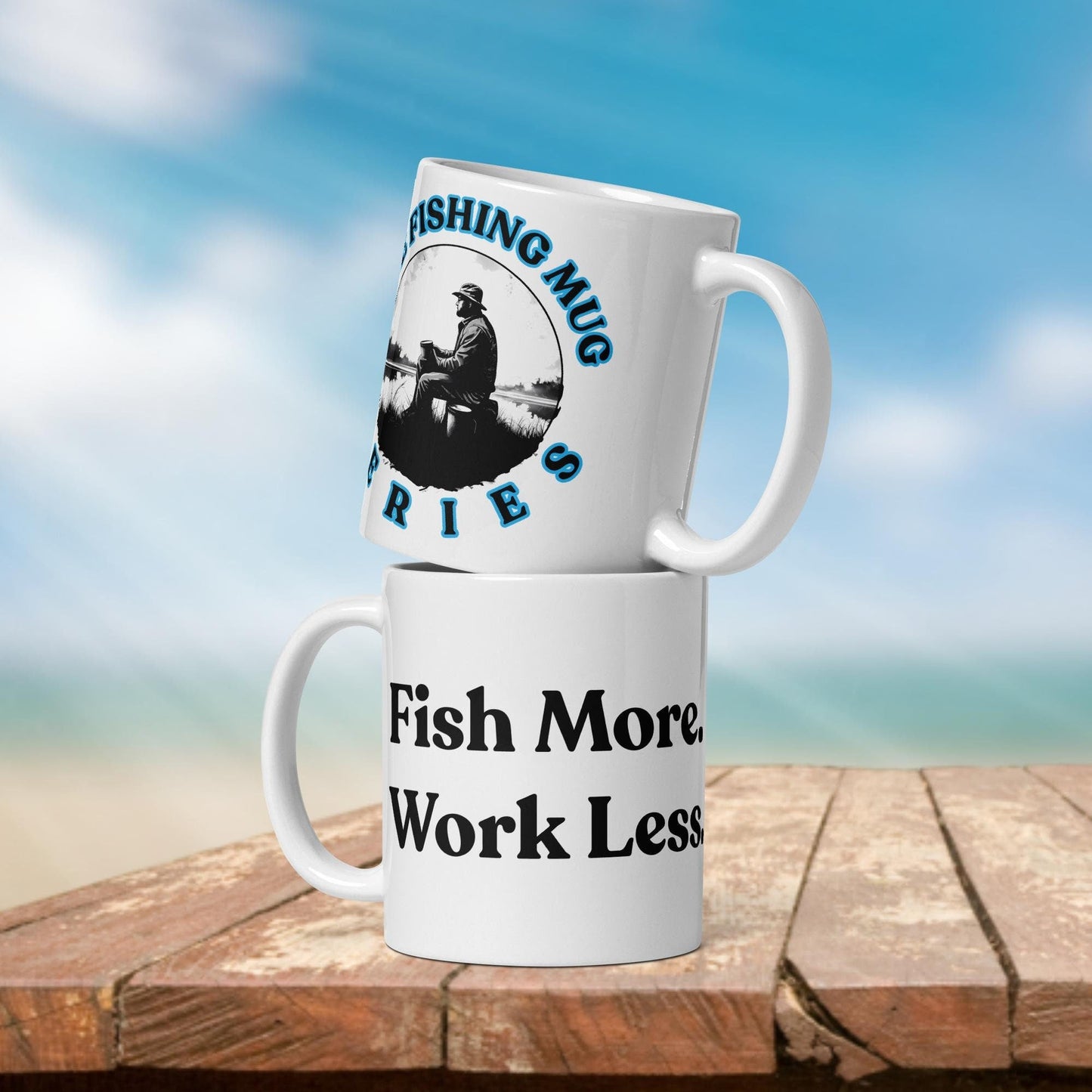 Fishing Mug: “Fish More. Work Less.” | Angler Mug | Fishing Coffee Mug | Dad Gift - Raiden Gate Design