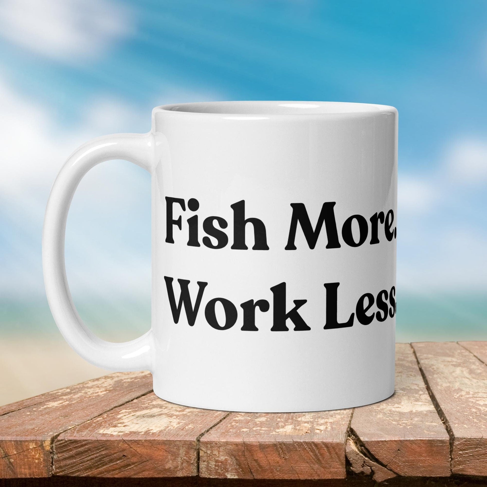 Fishing Mug: “Fish More. Work Less.” | Angler Mug | Fishing Coffee Mug | Dad Gift - Raiden Gate Design