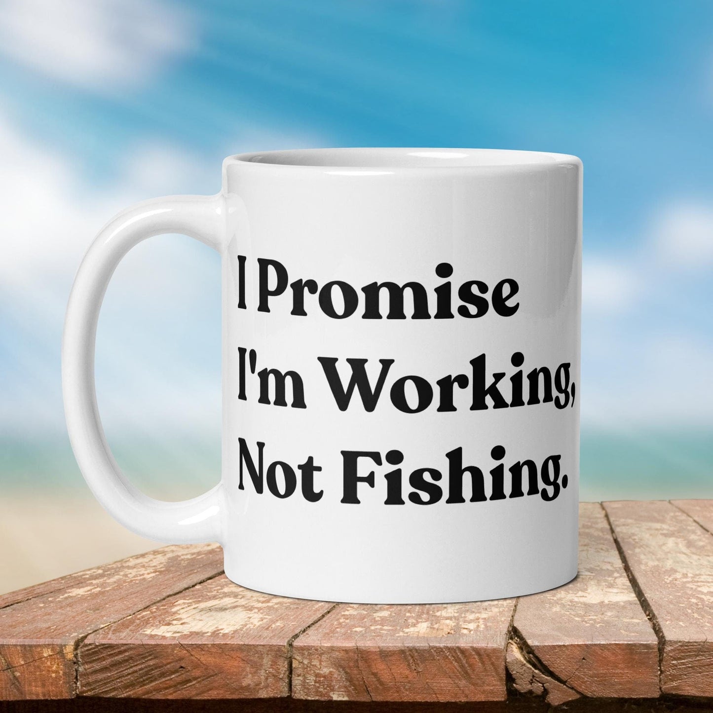 Fishing Mug: “I Promise I'm Working, Not Fishing.” | Angler Mug | Fishing Coffee Mug | Dad Gift - Raiden Gate Design