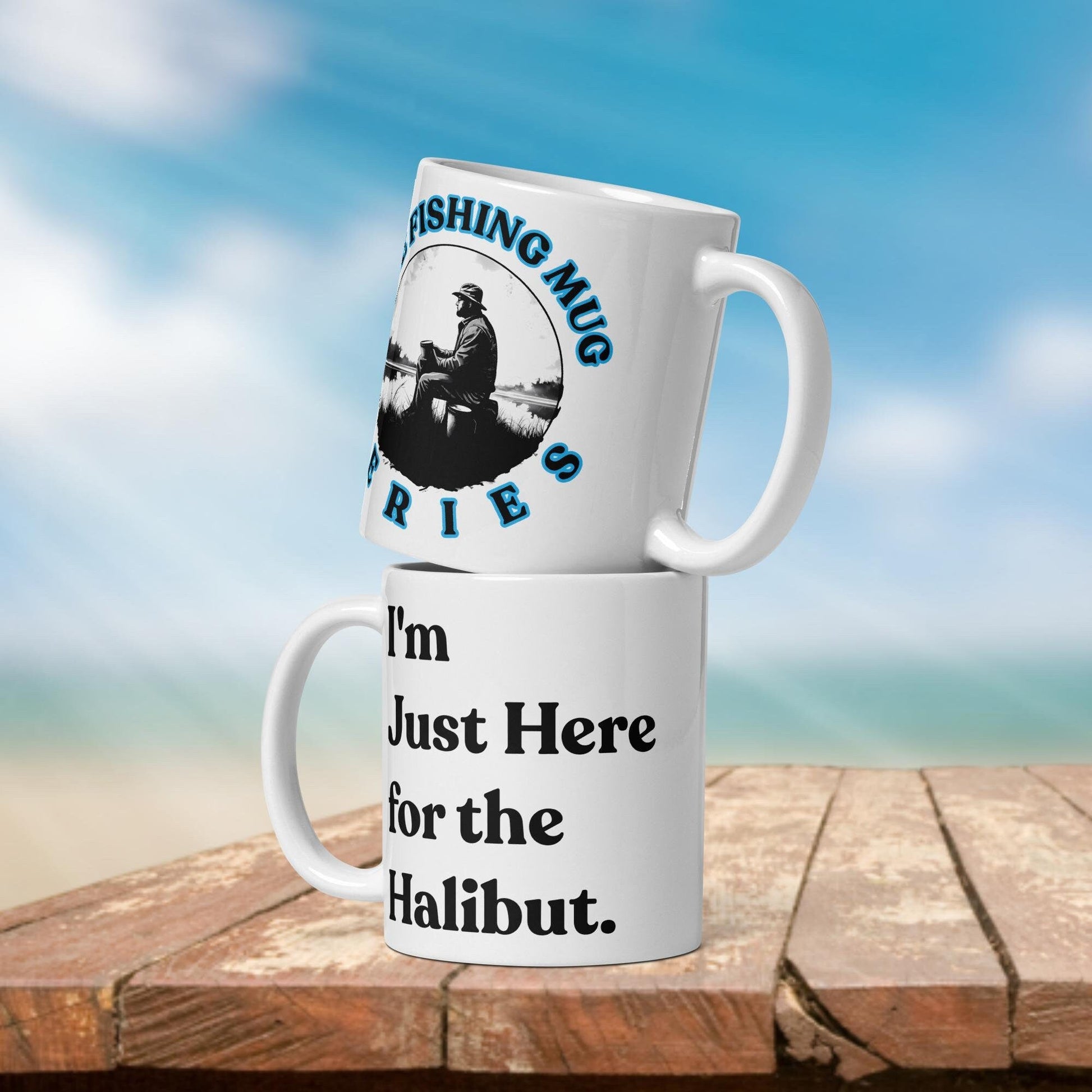 Fishing Mug: “I'm Just Here for the Halibut.” | Angler Mug | Fishing Coffee Mug | Dad Gift - Raiden Gate Design