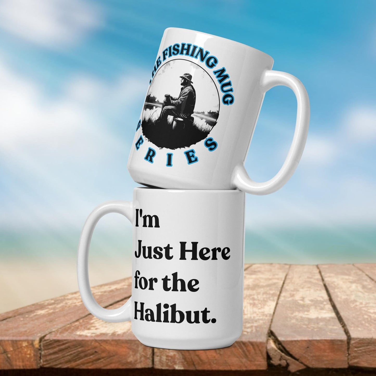 Fishing Mug: “I'm Just Here for the Halibut.” | Angler Mug | Fishing Coffee Mug | Dad Gift - Raiden Gate Design