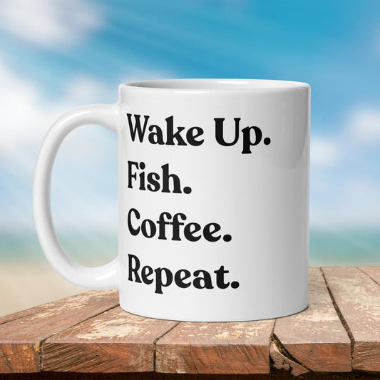 Fishing Mug: “Wake Up. Fish. Coffee. Repeat.” | Angler Mug | Fishing Coffee Mug | Dad Gift - Raiden Gate Design