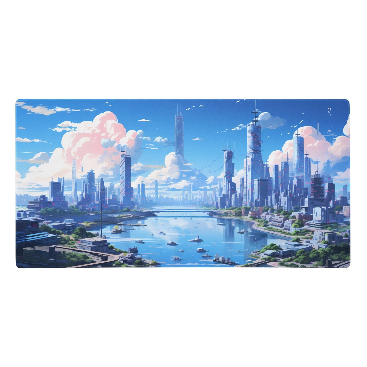 Futuristic Urban Landscape Anime Gaming Mousepad | Anime Desk Mat | Anime Gamer Gift | Desk Accessories | Large Mouse Pad - Raiden Gate Design