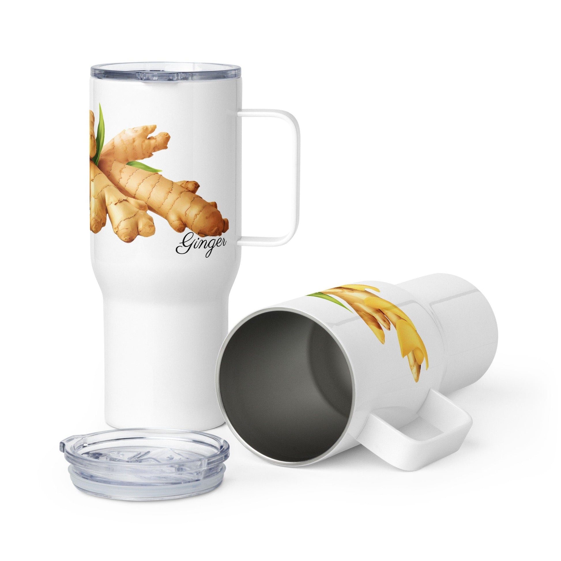 Ginger Herbal Tea Travel mug with a handle | Tea Mug | Teacup | Gifts for Her | Herb Flower | Birthday Gift - Raiden Gate Design