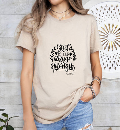 God is our Refuge and Strength Catholic Boho Church Shirt with Inspirational Bible Verse - Jesus Faith Religious - Raiden Gate Design