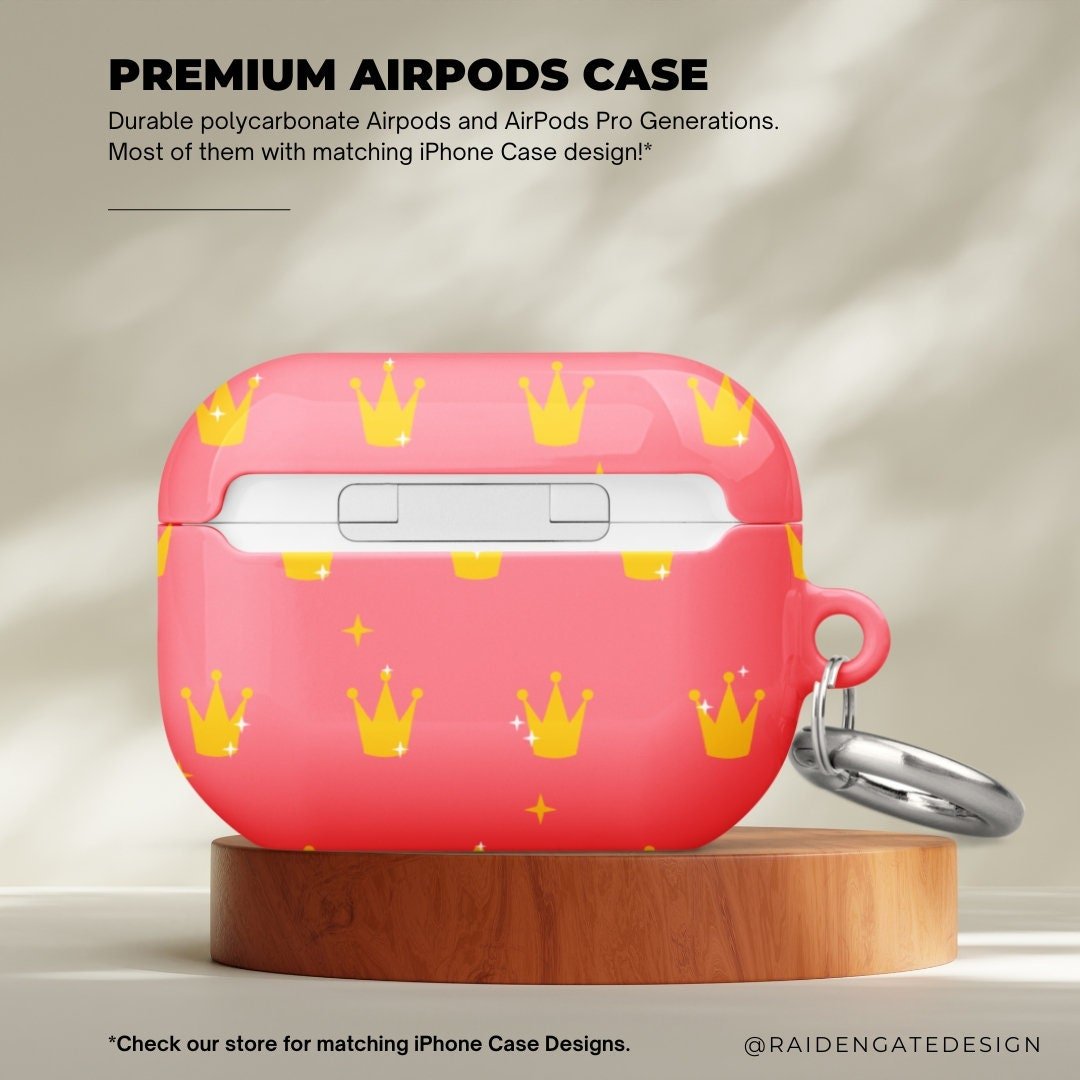 Golden Crown on Pink Custom AirPods Pro Case | Tough AirPods Case - Raiden Gate Design