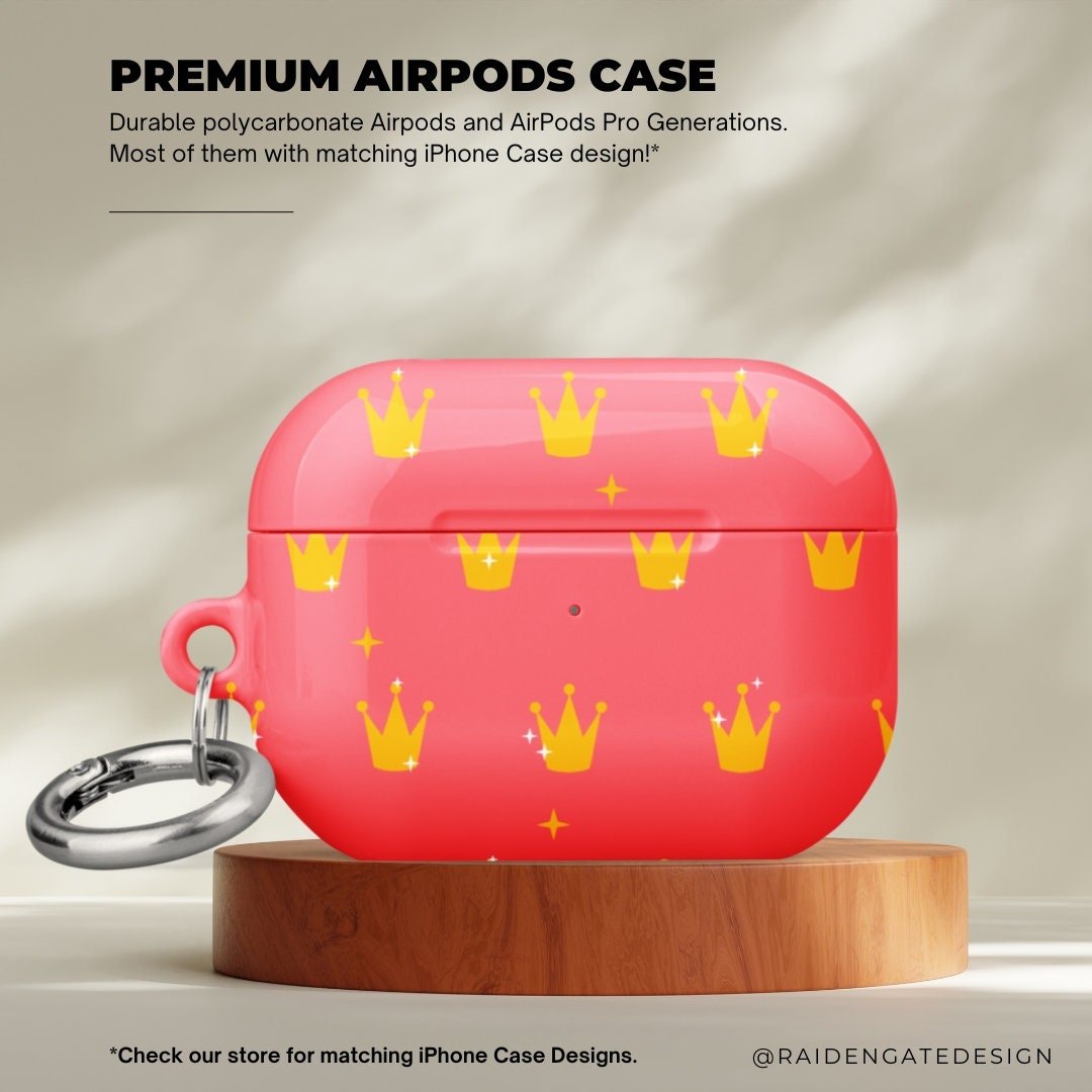 Golden Crown on Pink Custom AirPods Pro Case | Tough AirPods Case - Raiden Gate Design