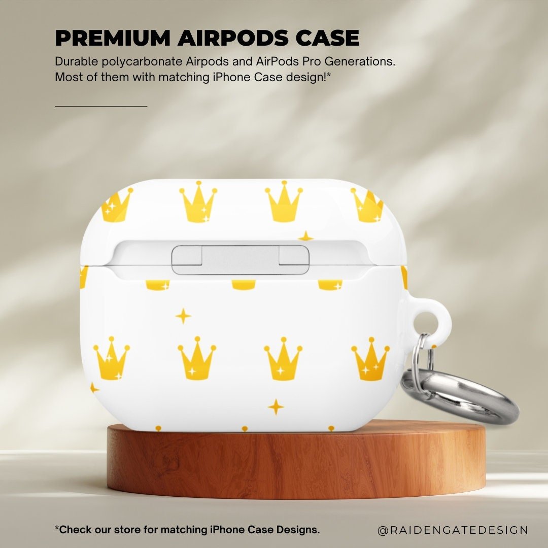 Golden Crown on White Custom AirPods Pro Case | Tough AirPods Case - Raiden Gate Design