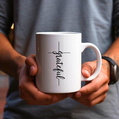 Grateful Cross (thin) - Bible Verse Faith Mug - Christian Religious Gift for Him - Dad Mug with Affirmations - Supportive Baptism Gift - Raiden Gate Design