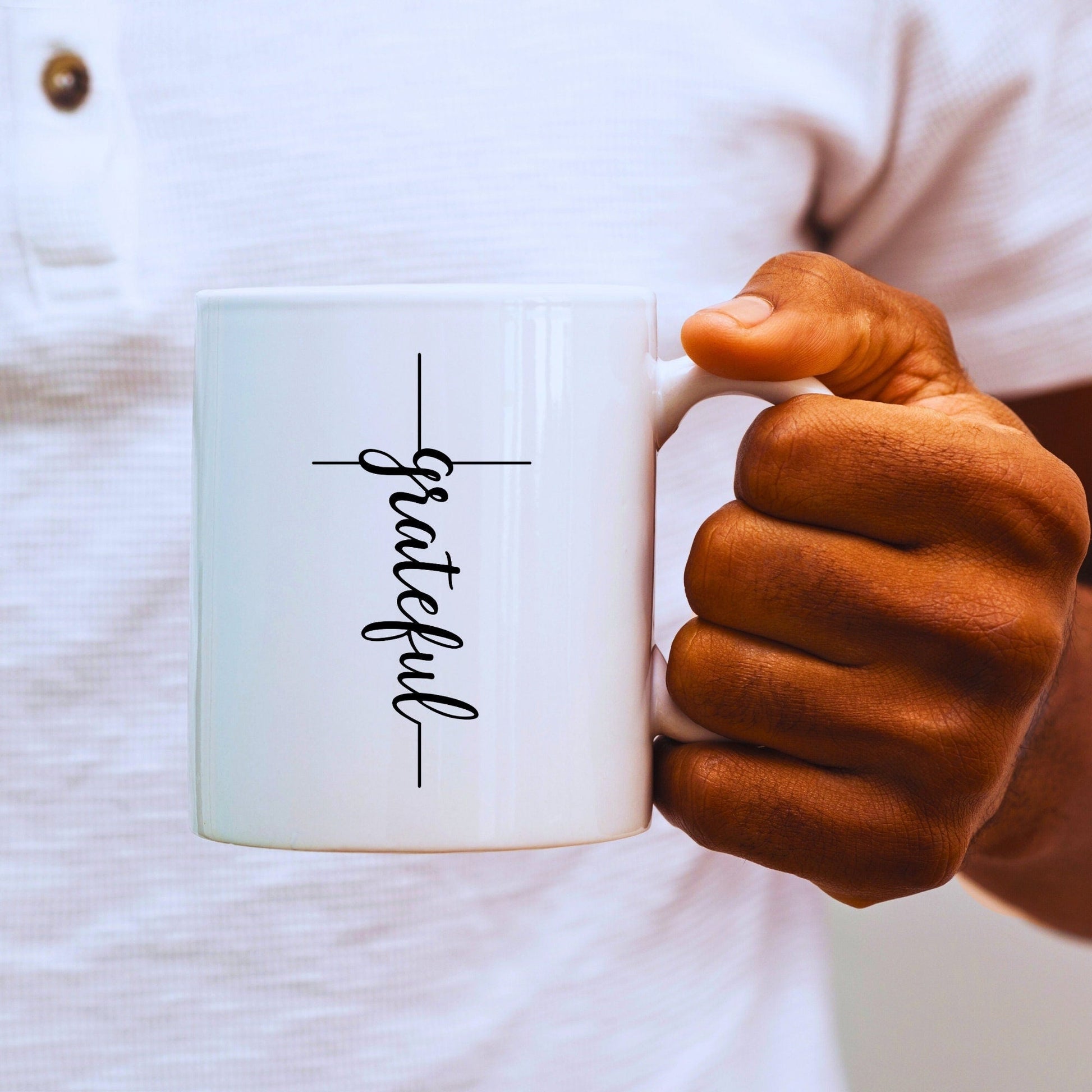 Grateful Cross (thin) - Bible Verse Faith Mug - Christian Religious Gift for Him - Dad Mug with Affirmations - Supportive Baptism Gift - Raiden Gate Design