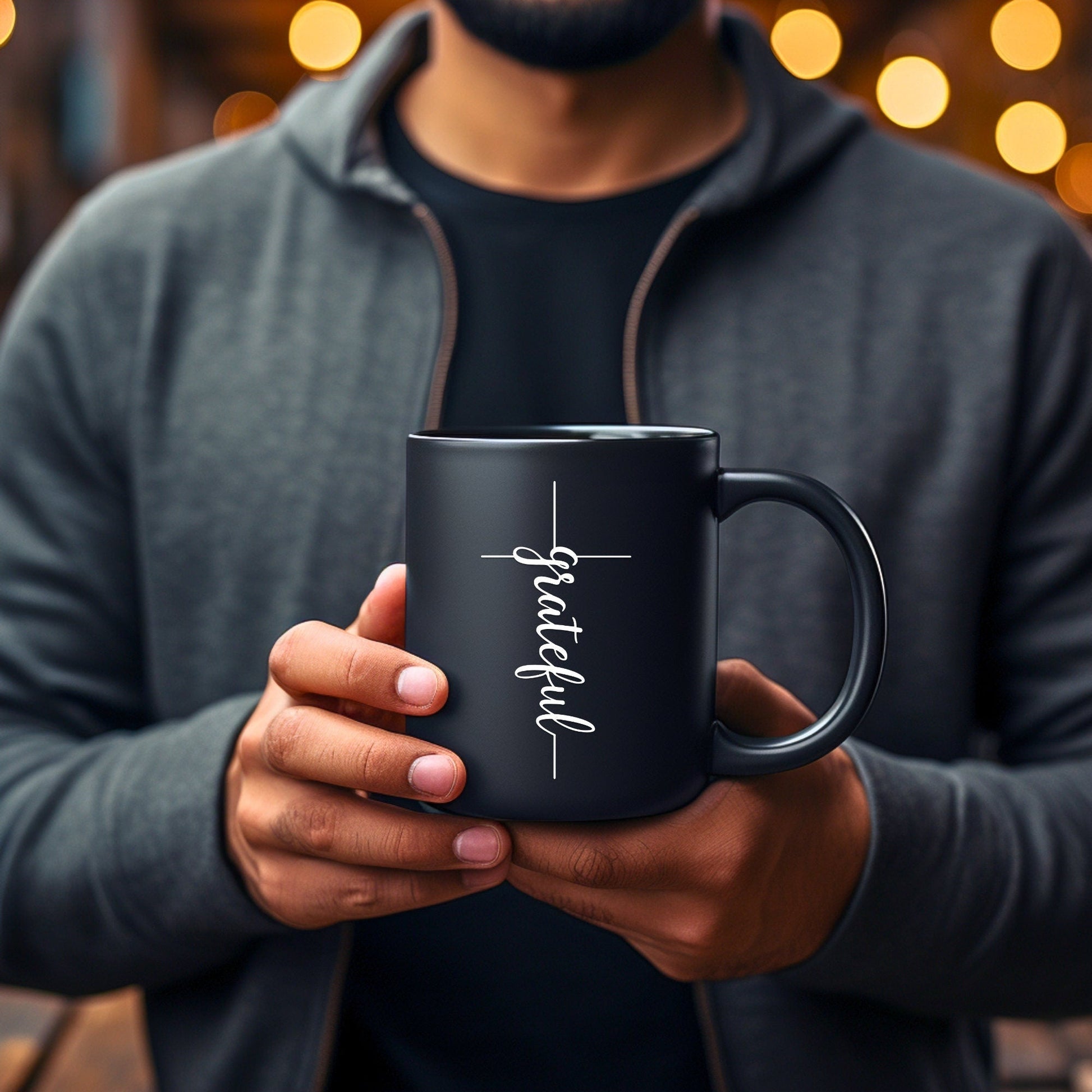 Grateful Cross (thin) - Bible Verse Faith Mug - Christian Religious Gift for Him - Dad Mug with Affirmations - Supportive Baptism Gift - Raiden Gate Design