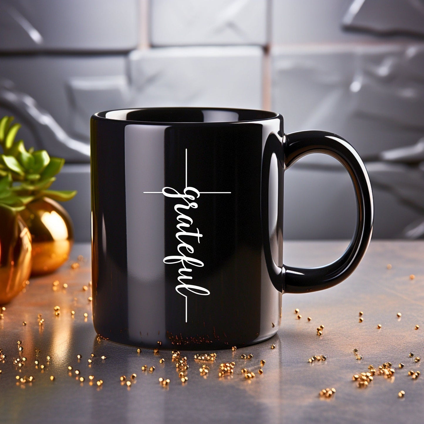 Grateful Cross (thin) - Bible Verse Faith Mug - Christian Religious Gift for Him - Dad Mug with Affirmations - Supportive Baptism Gift - Raiden Gate Design