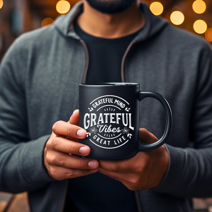 Grateful mind, Grateful vibes - Bible Verse Faith Coffee Mug - Christian Religious - Dad Mug with Affirmations - Supportive Baptism Gift - Raiden Gate Design