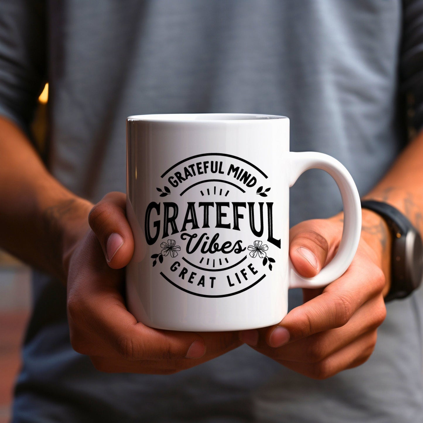 Grateful mind, Grateful vibes - Bible Verse Faith Coffee Mug - Christian Religious - Dad Mug with Affirmations - Supportive Baptism Gift - Raiden Gate Design