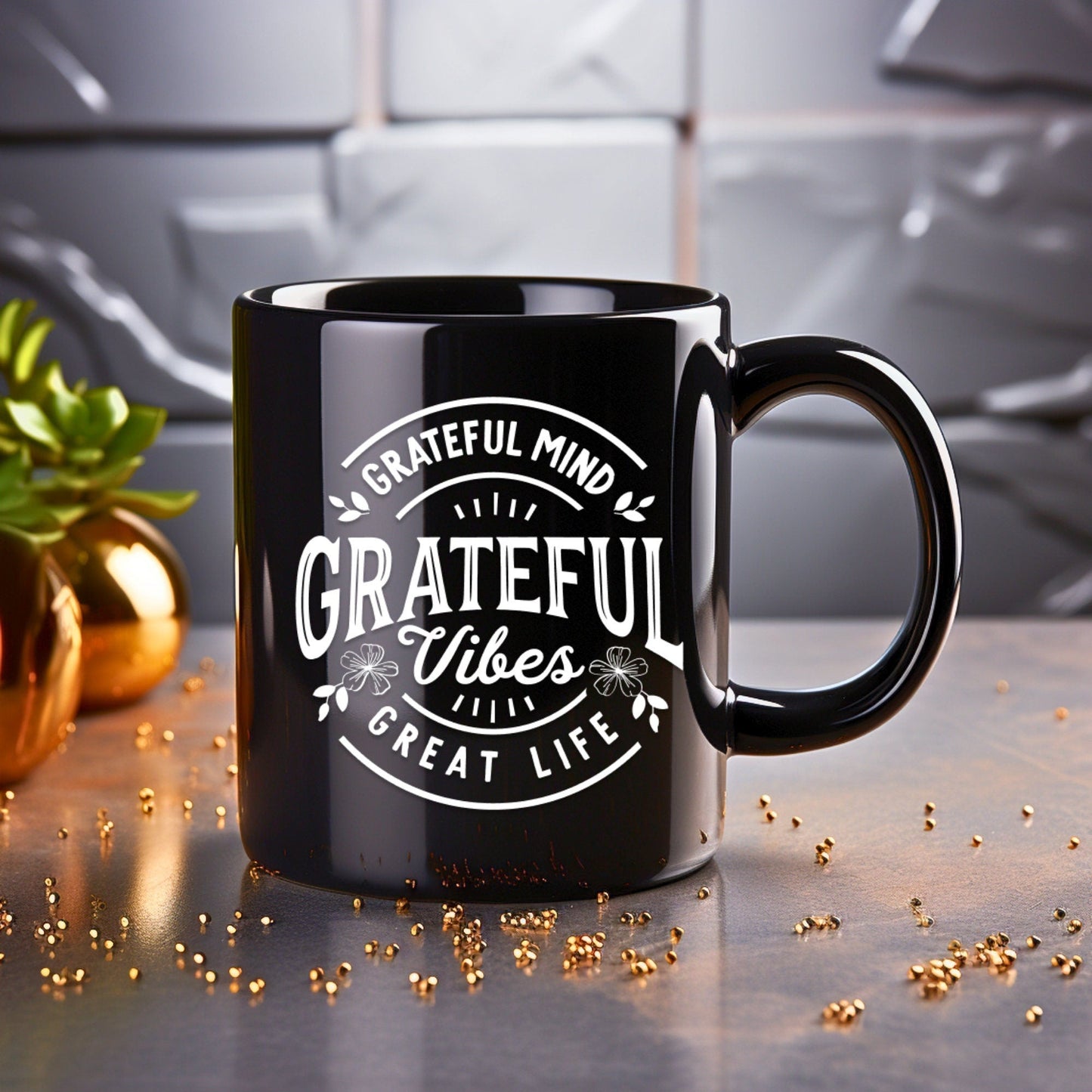 Grateful mind, Grateful vibes - Bible Verse Faith Coffee Mug - Christian Religious - Dad Mug with Affirmations - Supportive Baptism Gift - Raiden Gate Design