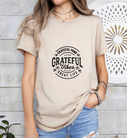 Grateful Mind, Grateful Vibes Catholic Boho Church Shirt with Inspirational Bible Verse - Jesus Faith Religious - Raiden Gate Design