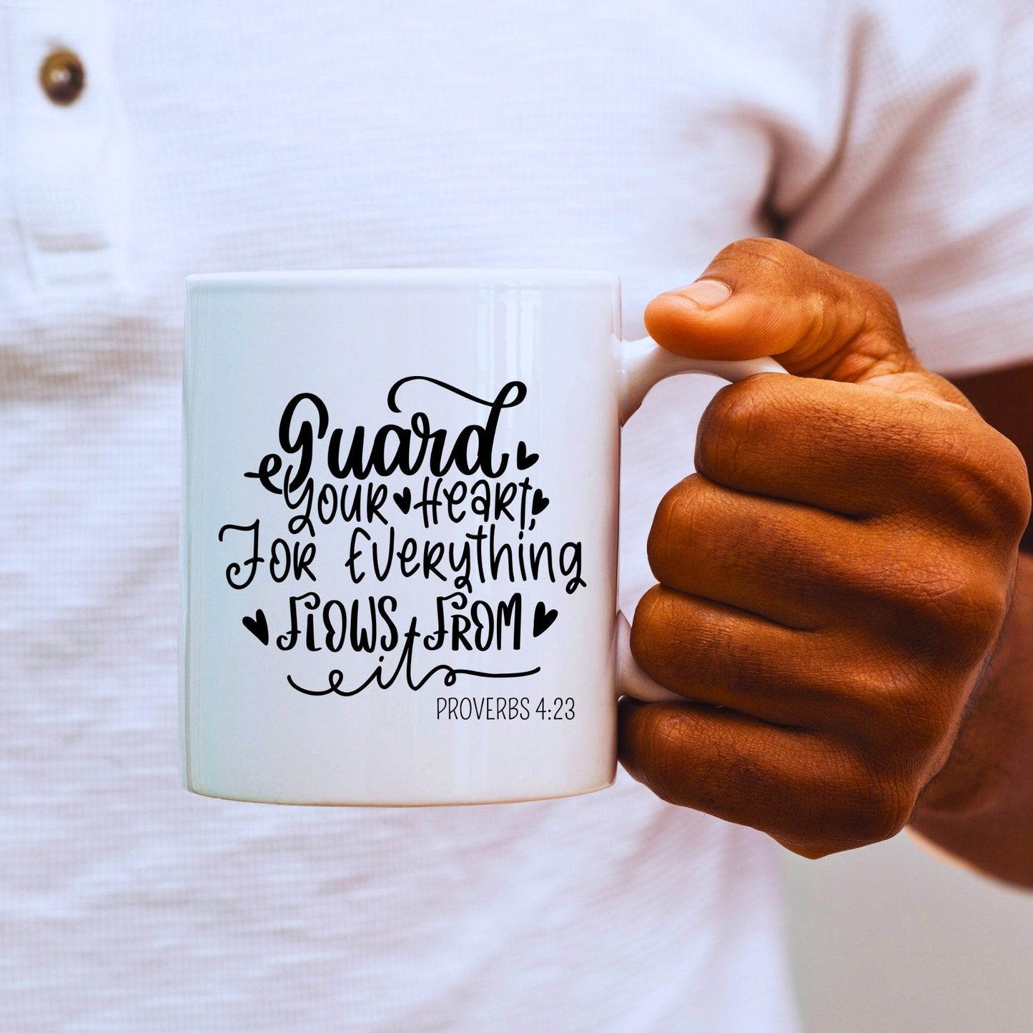 Guard Your Heart - Bible Verse Faith Coffee Mug - Christian Religious Gift for Him - Dad Mug with Affirmations - Supportive Baptism Gift - Raiden Gate Design