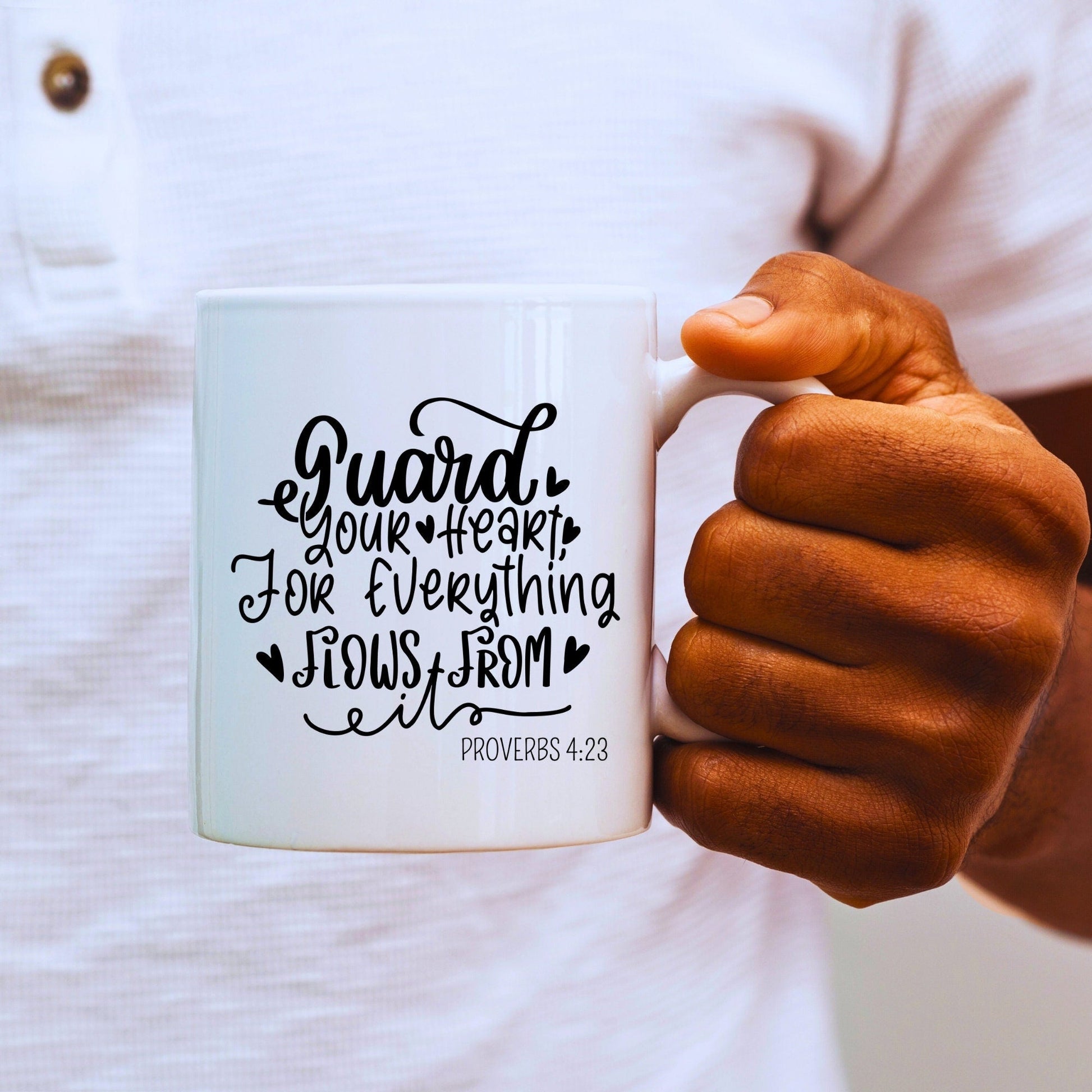 Guard Your Heart - Bible Verse Faith Coffee Mug - Christian Religious Gift for Him - Dad Mug with Affirmations - Supportive Baptism Gift - Raiden Gate Design