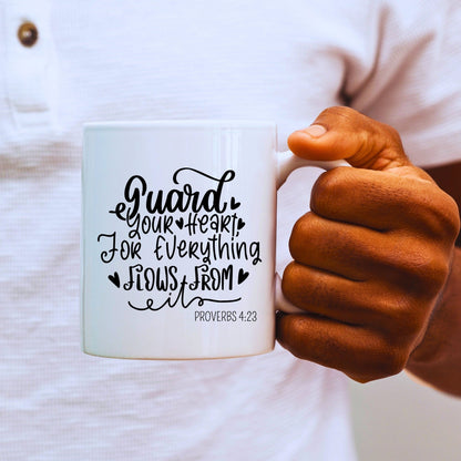 Guard Your Heart - Bible Verse Faith Coffee Mug - Christian Religious Gift for Him - Dad Mug with Affirmations - Supportive Baptism Gift - Raiden Gate Design