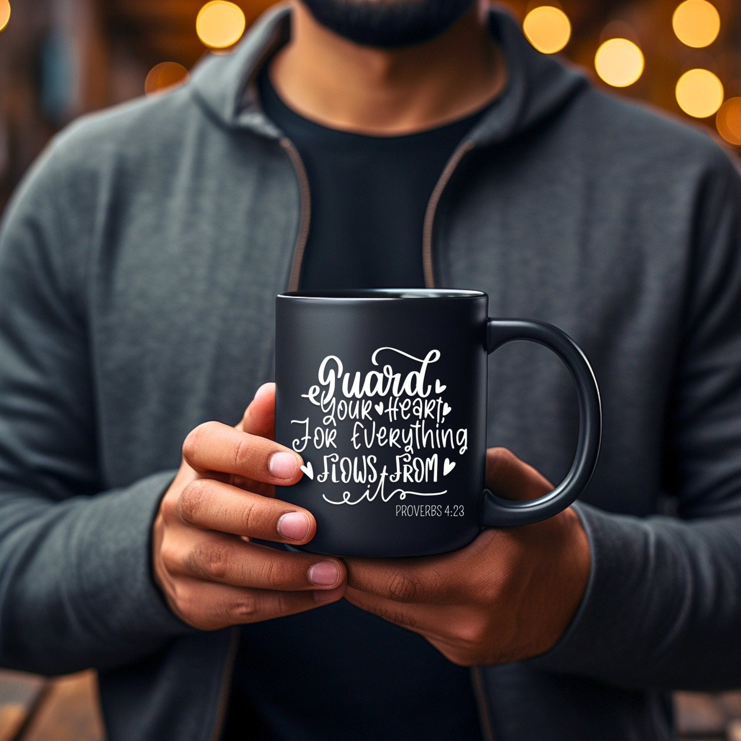 Guard Your Heart - Bible Verse Faith Coffee Mug - Christian Religious Gift for Him - Dad Mug with Affirmations - Supportive Baptism Gift - Raiden Gate Design