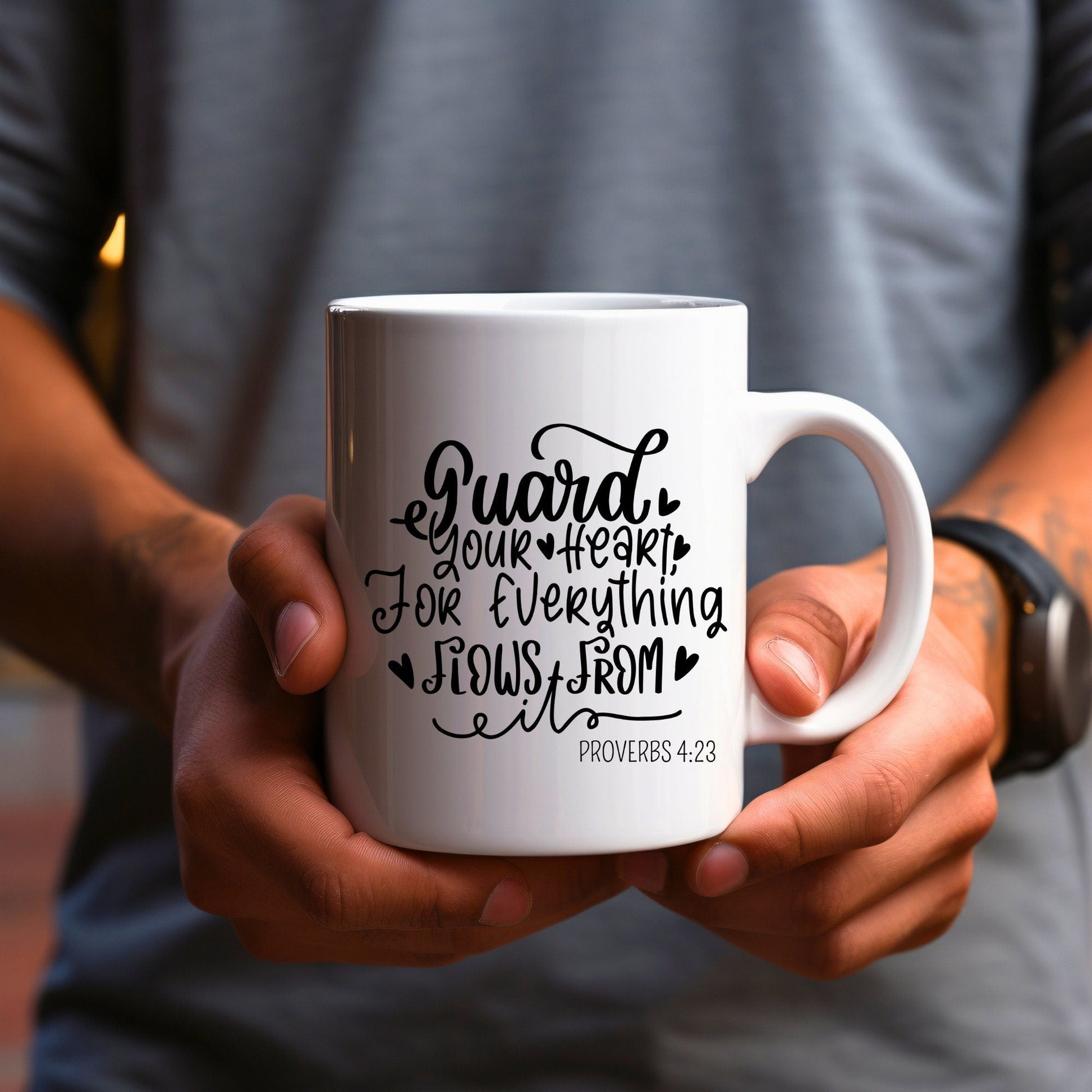 Guard Your Heart - Bible Verse Faith Coffee Mug - Christian Religious Gift for Him - Dad Mug with Affirmations - Supportive Baptism Gift - Raiden Gate Design