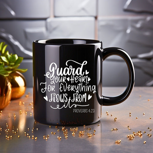 Guard Your Heart - Bible Verse Faith Coffee Mug - Christian Religious Gift for Him - Dad Mug with Affirmations - Supportive Baptism Gift - Raiden Gate Design