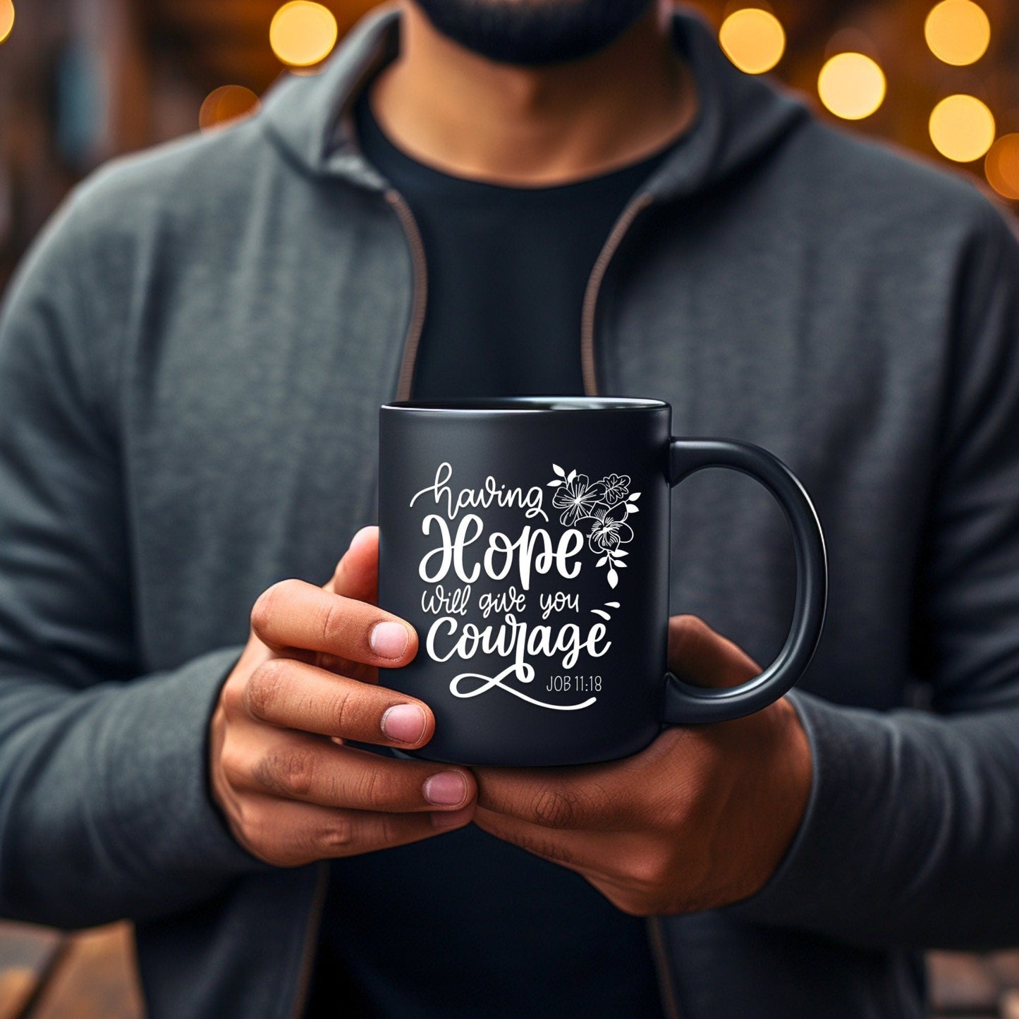 Having Hope Will Give You Courage - Bible Verse Faith Coffee Mug - Christian Religious - Dad Mug with Affirmations - Supportive Baptism Gift - Raiden Gate Design