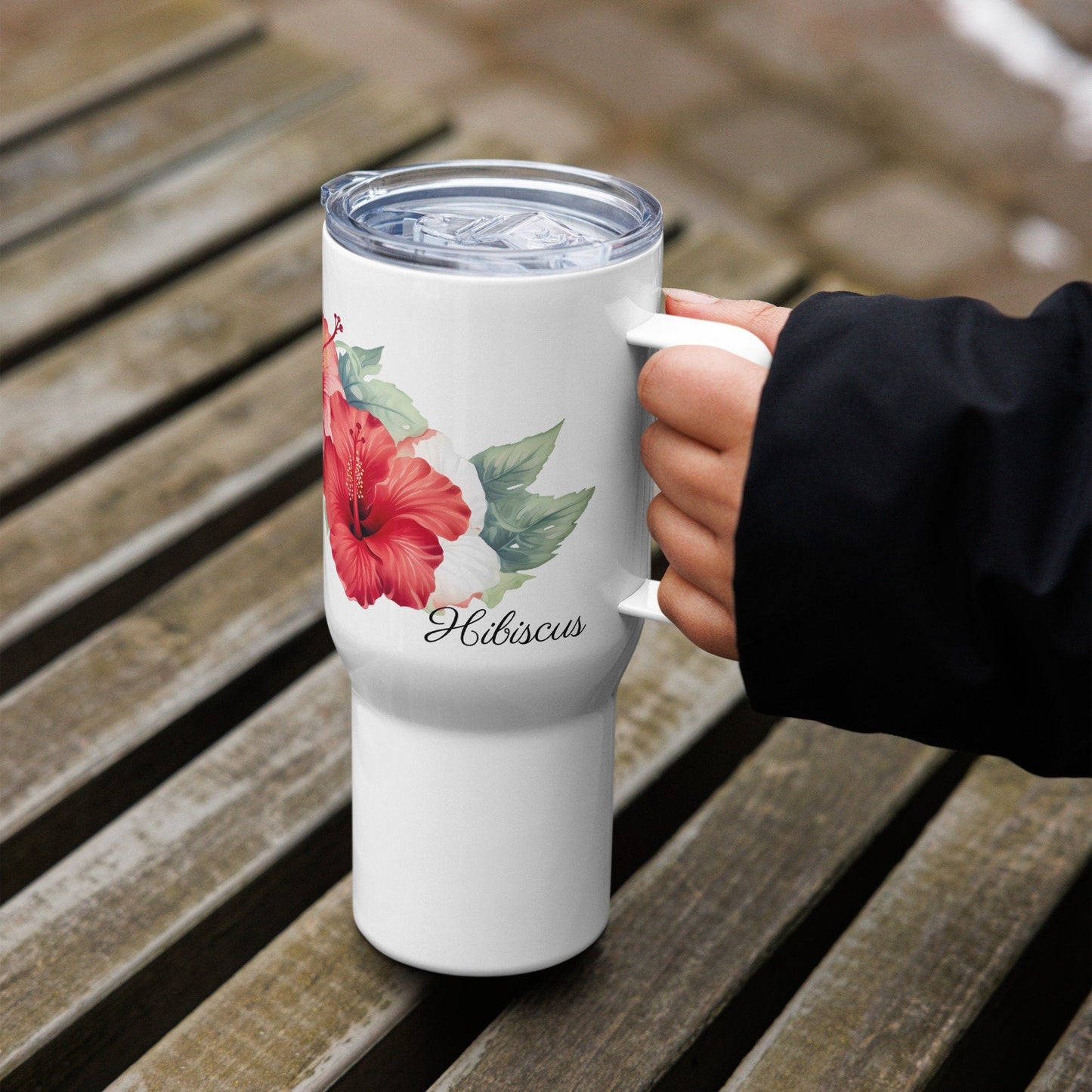 Hibiscus Herbal Tea Travel mug with a handle | Tea Mug | Teacup | Gifts for Her | Herb Flower | Birthday Gift - Raiden Gate Design